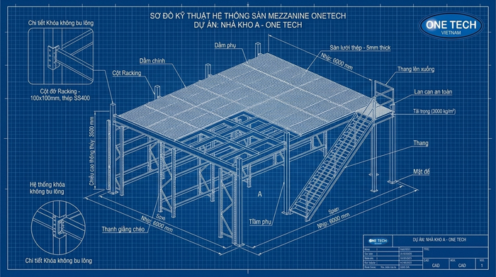 Thiết kế kệ sàn mezzanine theo kho thực tế Bản vẽ thiết kế kệ sàn mezzanine trước khi sản xuất
