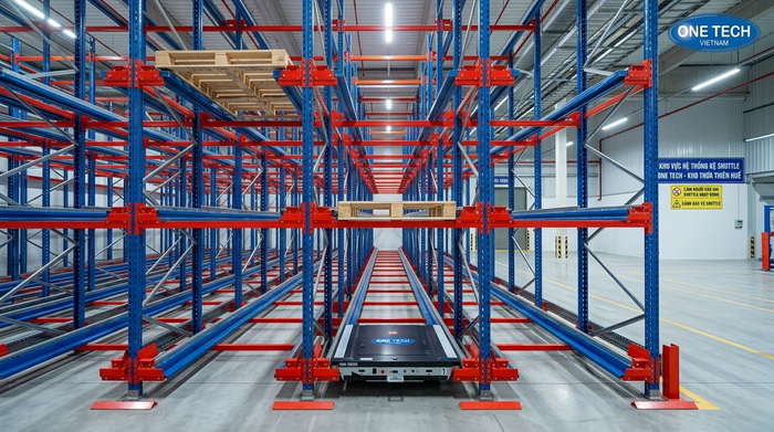 Cấu tạo hệ thống kệ Radio Shuttle cho kho pallet Cấu tạo kệ Radio Shuttle Thừa Thiên Huế gồm khung kệ ray và robot