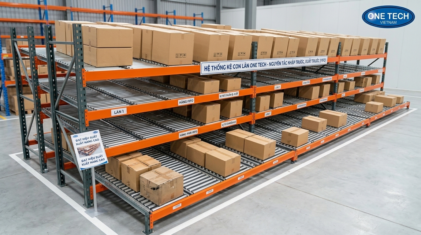Nguyên lý FIFO của kệ Flow racks Thừa Thiên Huế trong kho hàng
