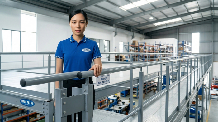 Lan can an toàn kệ sàn mezzanine Kệ sàn mezzanine có lan can an toàn cho người thao tác