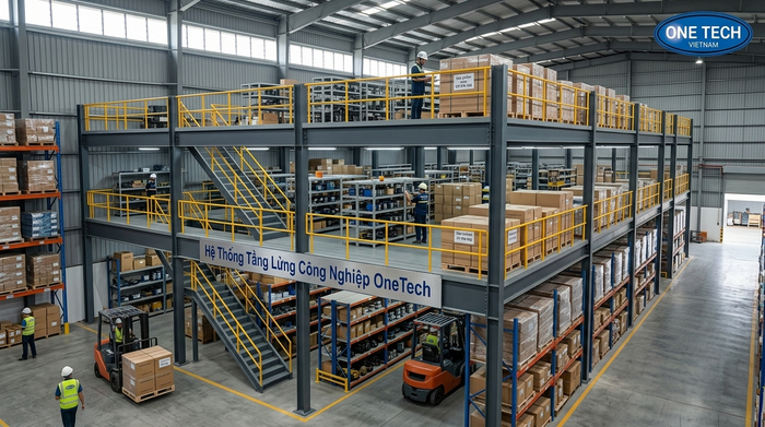 Bàn giao hệ thống kệ sàn mezzanine Kệ sàn mezzanine hoàn thiện và bàn giao cho khách hàng sử dụng