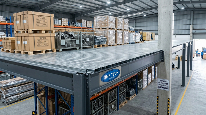 Kệ sàn mezzanine tôn gân kho công nghiệp Kệ sàn mezzanine mặt tôn gân cho kho công nghiệp tại Huế