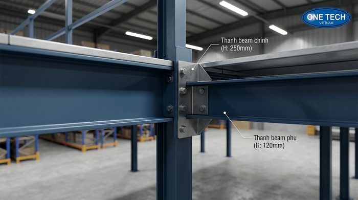 Thanh beam kệ sàn mezzanine Thanh beam chính và beam phụ trong hệ kệ sàn mezzanine lắp ghép