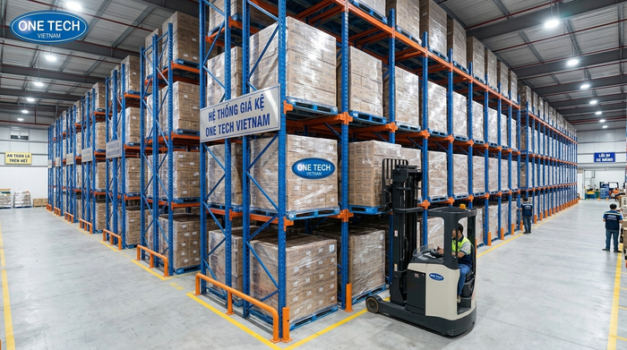 Kệ drive in giúp tối ưu diện tích kho pallet Tối ưu diện tích kho bằng hệ thống kệ drive in