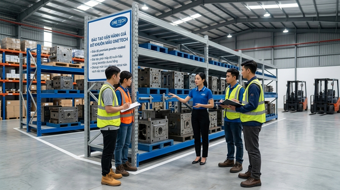 Bàn giao và đào tạo sử dụng kệ khuôn Bàn giao kệ khuôn và hướng dẫn sử dụng cho nhân sự kho