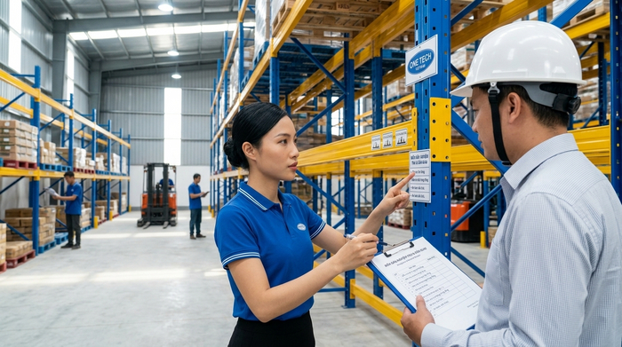 Bàn giao hệ thống kệ kho trung chuyển sau lắp đặt Bàn giao nghiệm thu kệ kho trung chuyển Thừa Thiên Huế theo checklist an toàn