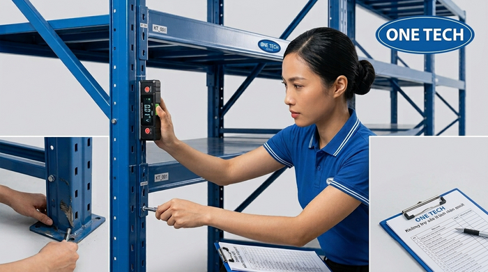 Bảo trì định kỳ đảm bảo an toàn cho kệ tải nặng Nhân viên kỹ thuật đang kiểm tra và bảo trì kệ kho hàng