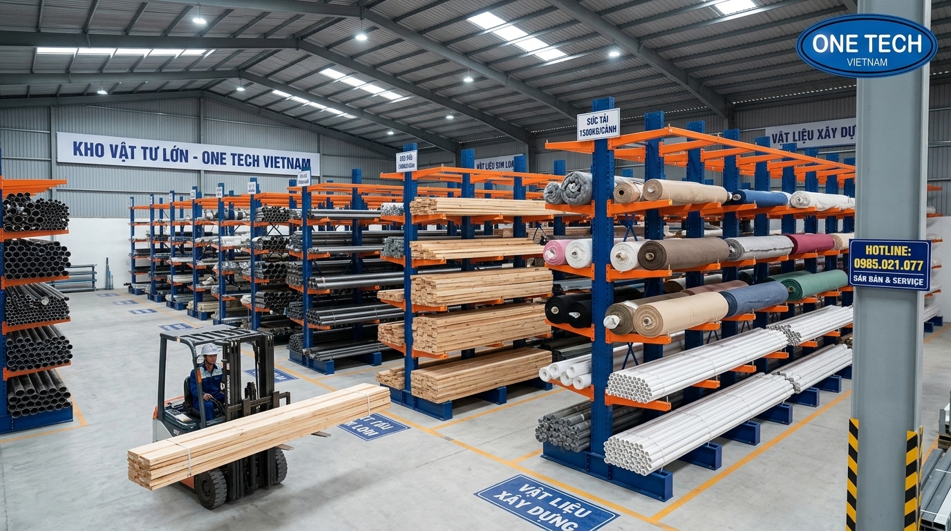 Cantilever Racking cho hàng dài và cồng kềnh Cantilever Racking lưu trữ hàng dài trong kho vật tư tại Huế