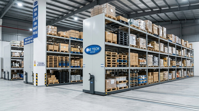 Kệ mobile rack công nghiệp cho pallet tại khu vực Phú Bài Huế