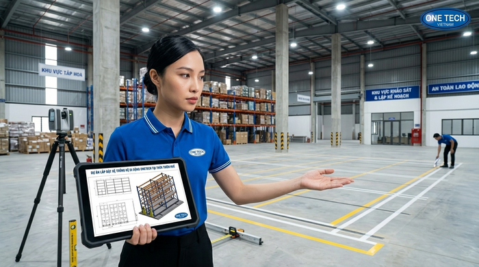 Khảo sát kho trước khi lắp đặt kệ di động tại Huế
