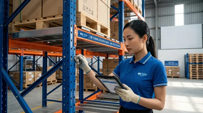 Kiểm tra an toàn định kỳ kệ Push Back Kiểm tra an toàn định kỳ cho kệ Push Back tại kho hàng Huế