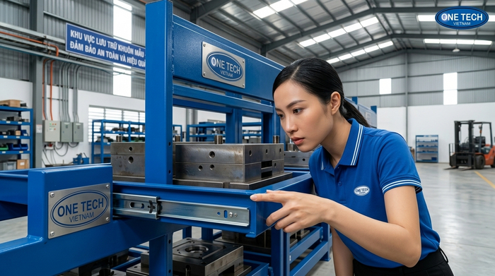 Kiểm tra ray kéo và phụ kiện kệ khuôn Kiểm tra ray kéo của kệ khuôn để vận hành an toàn
