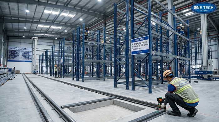 Lắp đặt ray và kệ Stacker-Crane Lắp đặt ray dẫn hướng và kệ cho hệ thống Stacker-Crane
