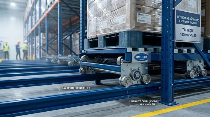 Ray trượt kệ Push Back chống rỉ Ray trượt và xe trượt của kệ Push Back chống rỉ cho kho ẩm