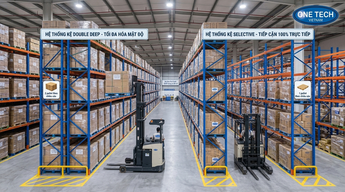 So sánh kệ Selective và Double Deep So sánh kệ Selective và kệ Double Deep cho kho pallet tại Huế