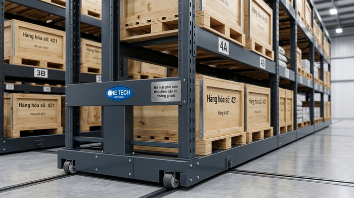 Lớp sơn tĩnh điện chống gỉ cho kệ kho di động tại Huế