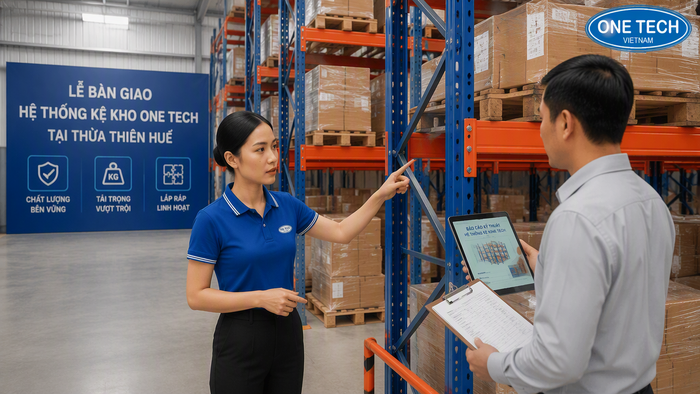 Bàn giao thiết bị nhà kho Thừa Thiên Huế sau nghiệm thu Bàn giao hệ thống kệ kho hàng sau lắp đặt tại Thừa Thiên Huế