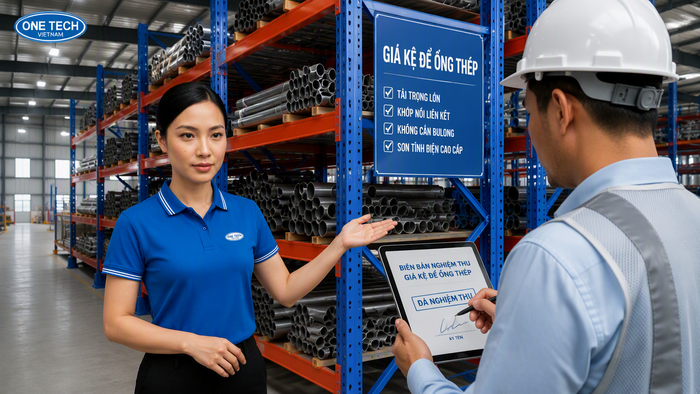 Bàn giao kệ để ống thép sau khi lắp đặt tại kho