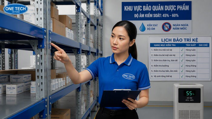 Kiểm tra và vệ sinh kệ kho dược phẩm định kỳ Bảo dưỡng kệ kho y tế chống ẩm mốc