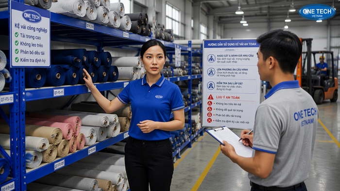 Đào tạo sử dụng kệ kho vải an toàn sau khi lắp đặt tại Huế