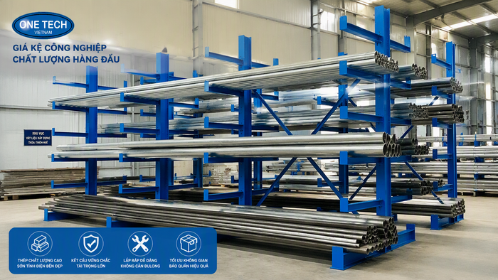 Kệ để ống thép Thừa Thiên Huế trong kho vật liệu xây dựng