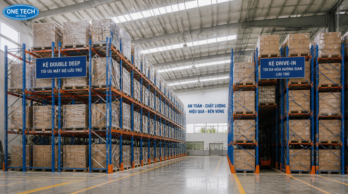 Kệ mật độ cao cho kho logistics Thừa Thiên Huế Kệ Double Deep và Drive In tăng mật độ lưu trữ tại Huế