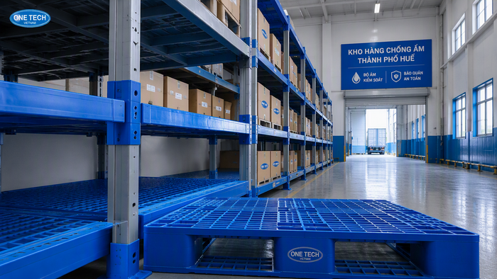 Kệ nhựa chịu ẩm cho thiết bị nhà kho Thừa Thiên Huế Kệ nhựa và pallet nhựa chịu ẩm cho kho hàng tại Huế