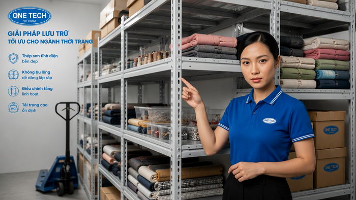Kệ sắt lỗ đa năng cho may mặc dùng để lưu trữ vải xấp, phụ liệu và thùng hàng