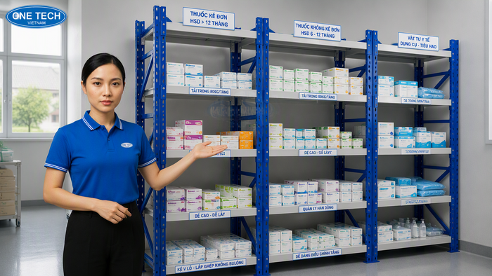 Kệ V lỗ lưu trữ thuốc và vật tư y tế nhẹ Kệ V lỗ cho kho thuốc nhỏ tại Huế