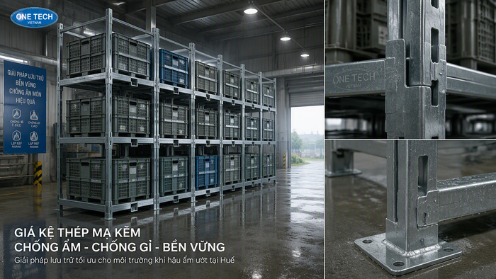 Kệ xếp chồng thép mạ phù hợp với khí hậu ẩm tại Huế
