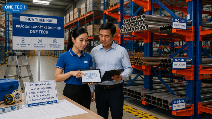 Khảo sát kho trước khi lắp đặt kệ để ống thép tại Thừa Thiên Huế