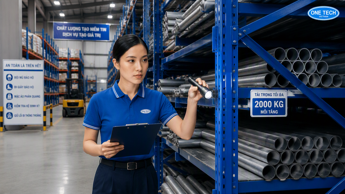 Kiểm tra và bảo trì kệ để ống thép định kỳ trong kho