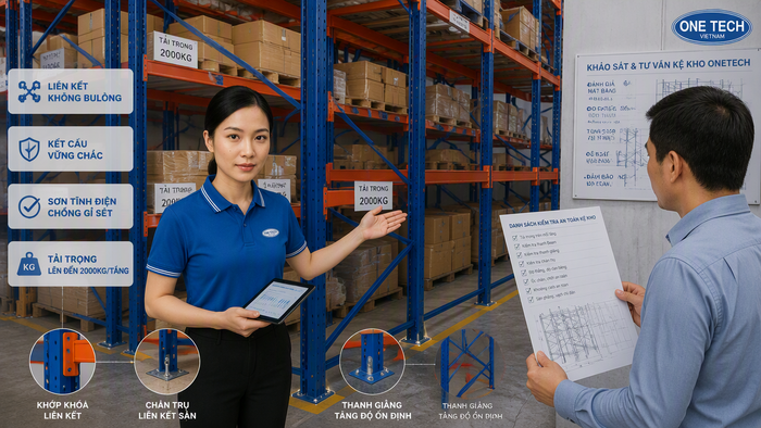 Tư vấn thiết bị nhà kho Thừa Thiên Huế bởi OneTech Group OneTech Group tư vấn kệ kho hàng và thiết bị nhà kho tại Thừa Thiên Huế