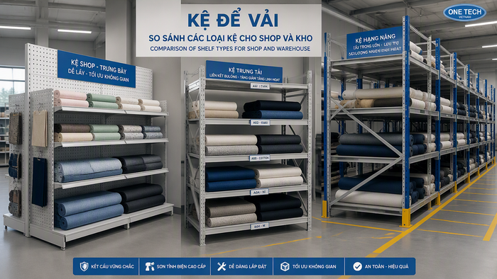So sánh các loại kệ để vải phù hợp cho shop và kho hàng tại Thừa Thiên Huế
