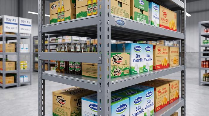 Kệ sắt lỗ có mâm cho kho FMCG tại Huế Kệ sắt lỗ có mâm cho kho FMCG tại Huế