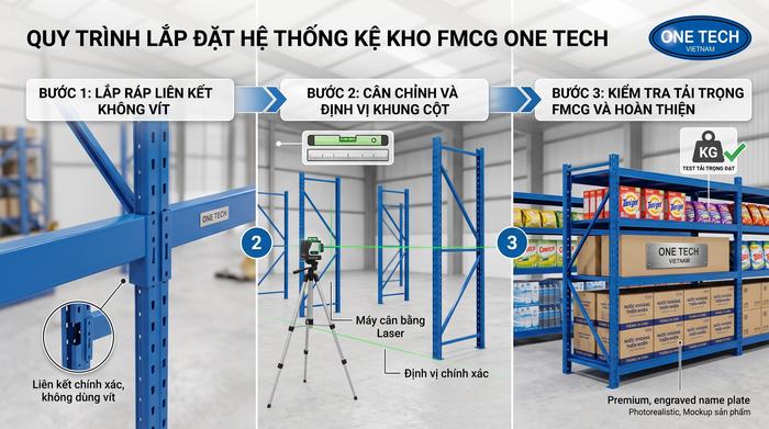 Quy trình lắp đặt kệ kho FMCG tại Thừa Thiên Huế Quy trình lắp đặt kệ kho FMCG tại Thừa Thiên Huế