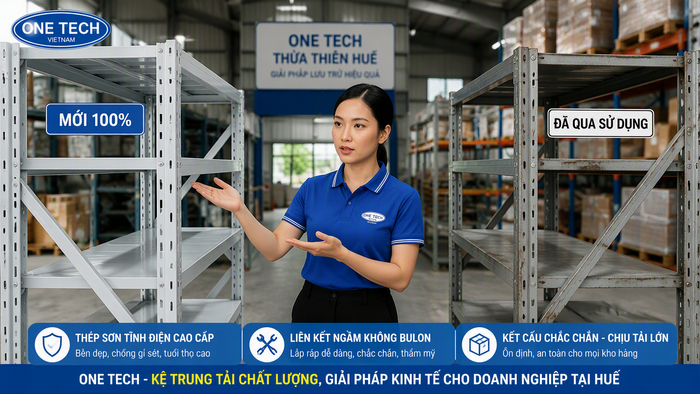 So sánh kệ trung tải mới và kệ thanh lý công nghiệp tại Thừa Thiên Huế